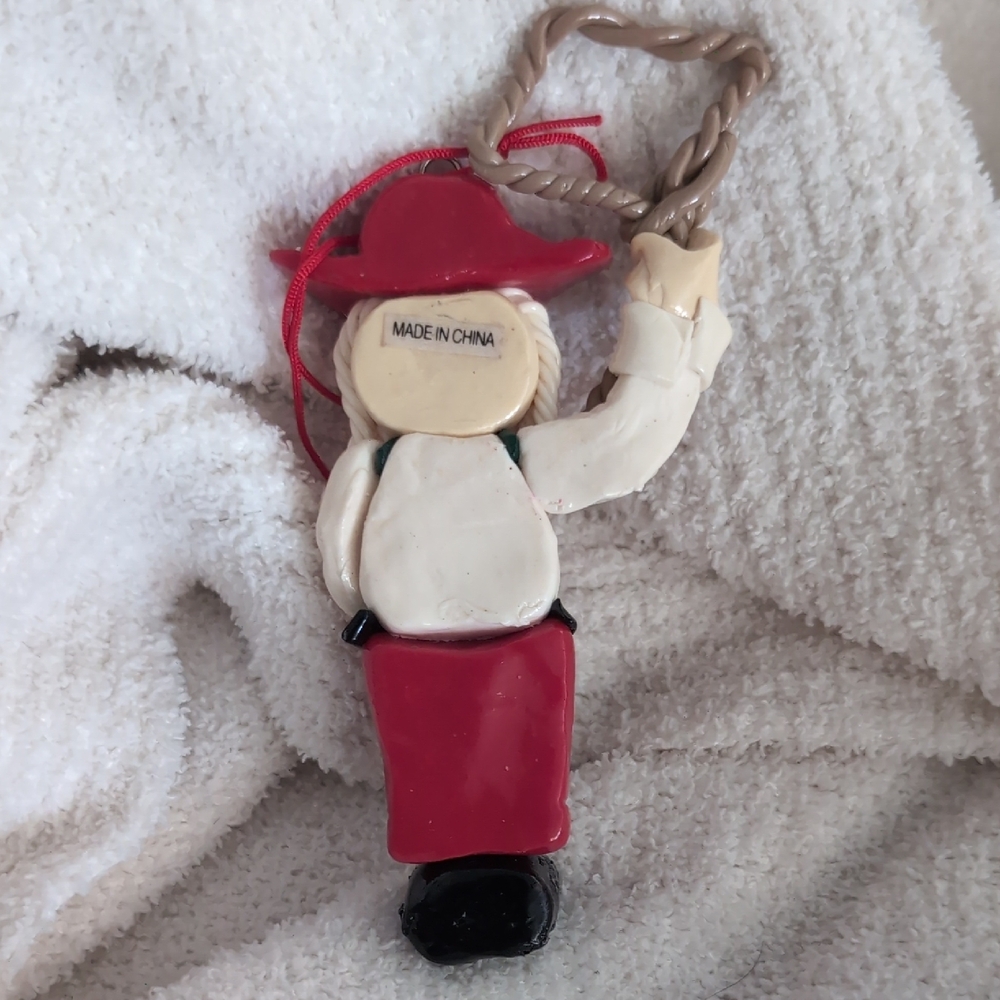 Cowboy Santa Ornament with Rope - Picture 2 of 3